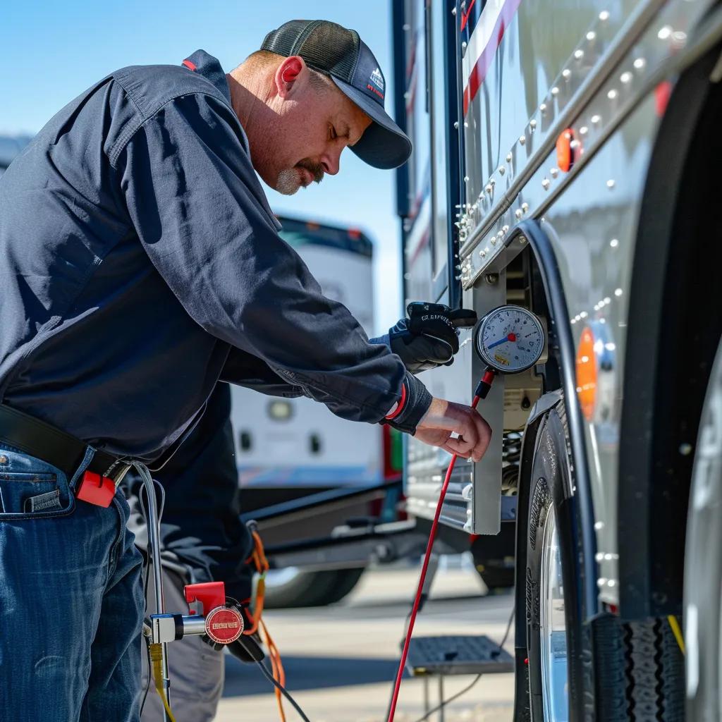 Certified examiner inspecting a trailer's braking system during a roadworthy check