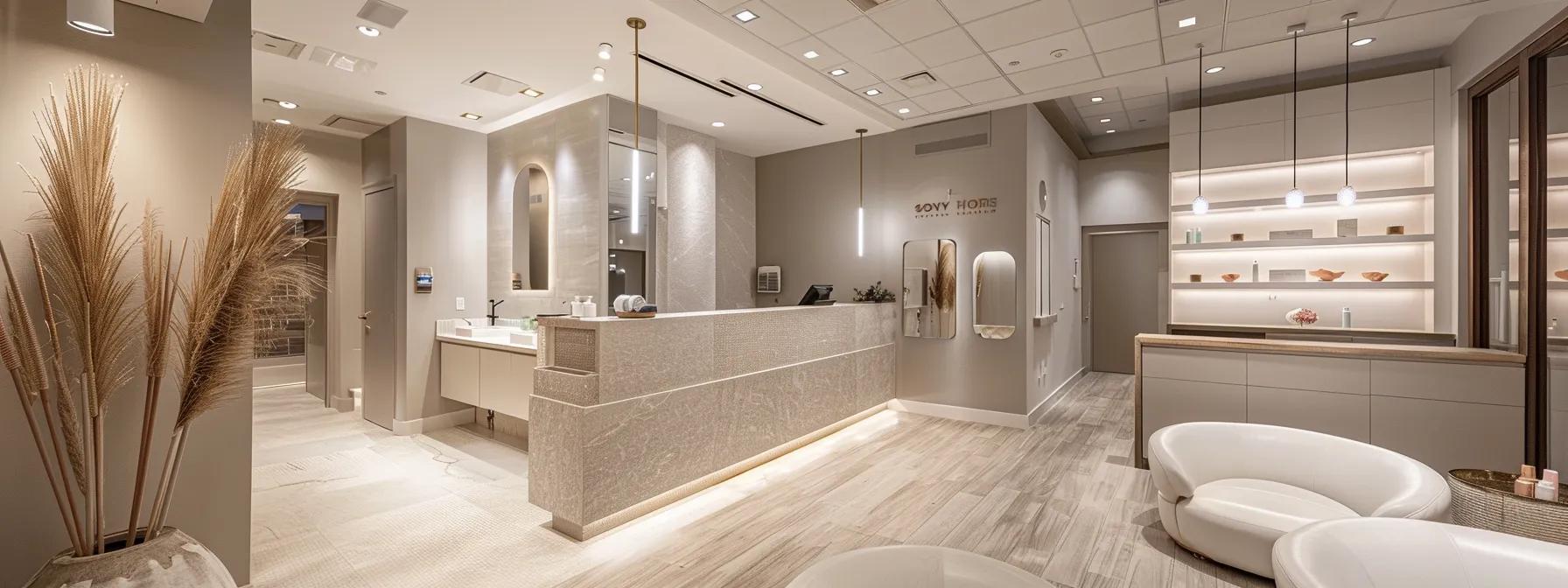 a chic brooklyn beauty salon interior, elegantly styled with modern decor, showcasing a pristine waxing station, emphasizing the luxurious brazilian wax experience with soft, warm lighting illuminating the inviting atmosphere.