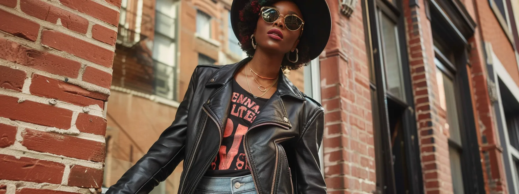 a chic urban street style outfit featuring serenede jeans paired with a bold graphic tee, leather jacket, statement accessories, and edgy boots. a chic urban street style outfit featuring serenede jeans paired with a bold graphic tee, leather jacket, statement accessories, and edgy boots.