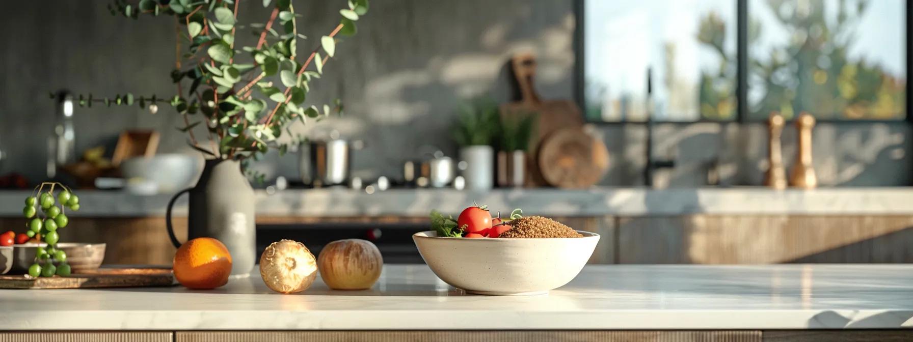 a clean, modern kitchen countertop displays an elegant bowl of natural balance cat food, surrounded by vibrant ingredients highlighting its limited ingredient formula, underscored by a sleek and minimalistic setting that conveys health and wellness for cats with sensitive stomachs. a clean, modern kitchen countertop displays an elegant bowl of natural balance cat food, surrounded by vibrant ingredients highlighting its limited ingredient formula, underscored by a sleek and minimalistic setting that conveys health and wellness for cats with sensitive stomachs.