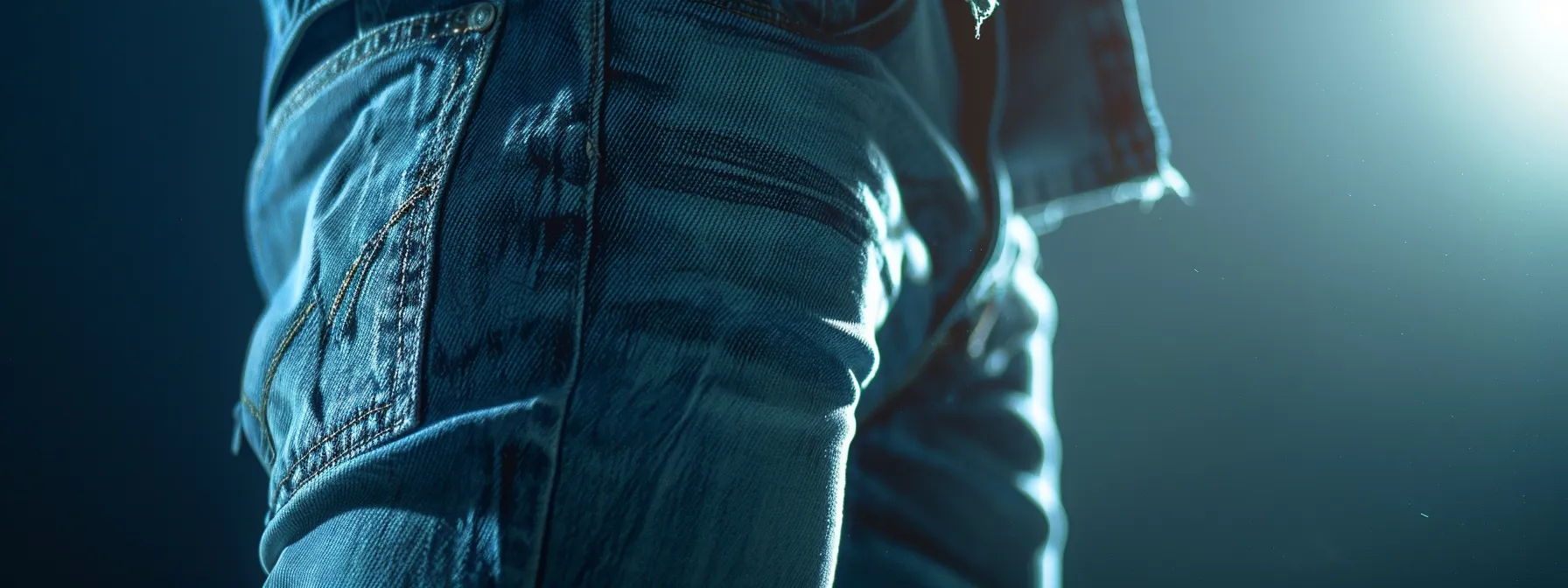 a close-up shot of stacked jeans showcasing the sleek elongation around the knee area, creating a stylish and versatile look. a close-up shot of stacked jeans showcasing the sleek elongation around the knee area, creating a stylish and versatile look.