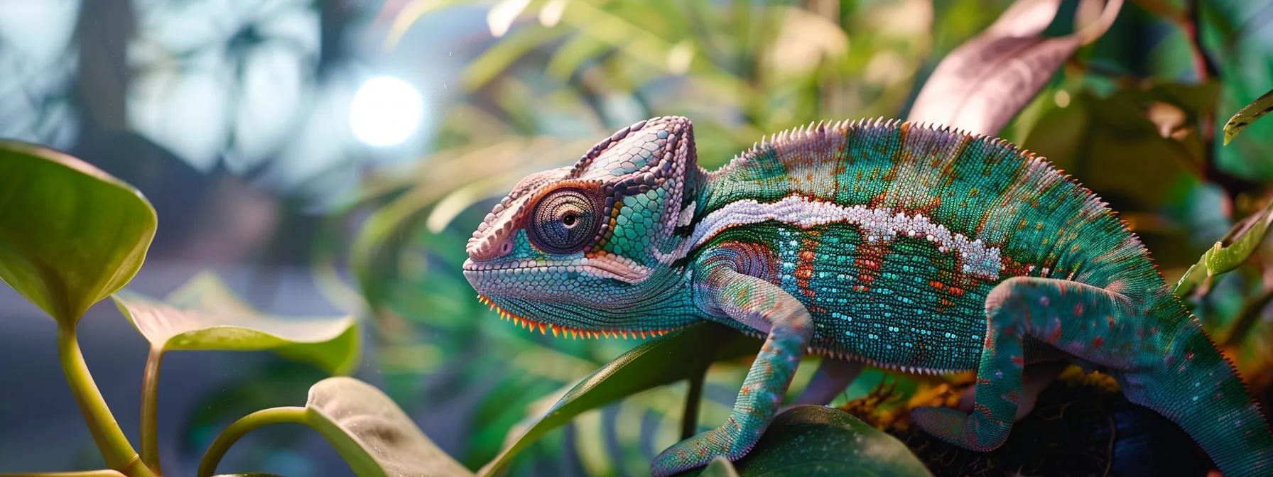 a close-up of a veiled chameleon perched on a vibrant, modern terrarium, displaying signs of stress through its muted coloration and tense posture, against a sleek office backdrop equipped with temperature gauges and humidity monitors, highlighting the importance of recognizing and addressing the health of exotic pets. a close-up of a veiled chameleon perched on a vibrant, modern terrarium, displaying signs of stress through its muted coloration and tense posture, against a sleek office backdrop equipped with temperature gauges and humidity monitors, highlighting the importance of recognizing and addressing the health of exotic pets.