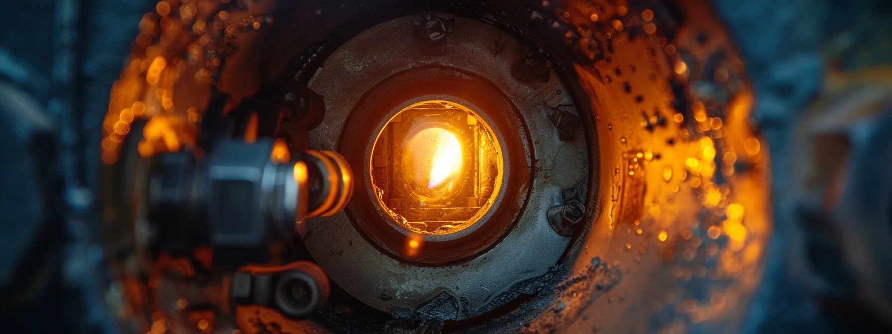 a close-up shot of a bright, steady pilot light illuminating the inside of a furnace, symbolizing successful resolution of ignition problems. a close-up shot of a bright, steady pilot light illuminating the inside of a furnace, symbolizing successful resolution of ignition problems.
