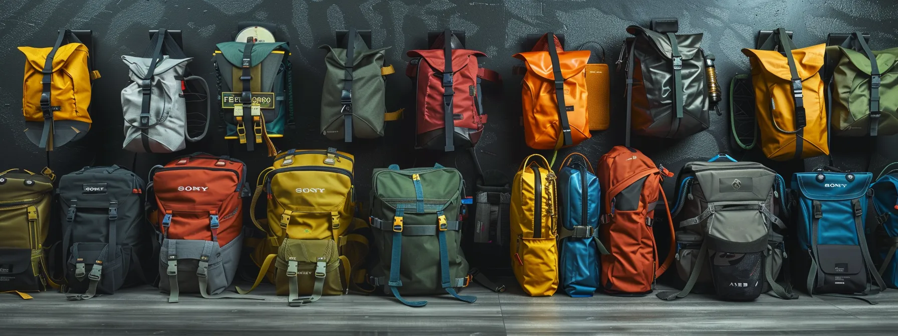 a collection of waterproof fly fishing packs displayed in various styles and sizes, showcasing sling packs, backpacks, waist packs, and chest packs for different angling needs. a collection of waterproof fly fishing packs displayed in various styles and sizes, showcasing sling packs, backpacks, waist packs, and chest packs for different angling needs.