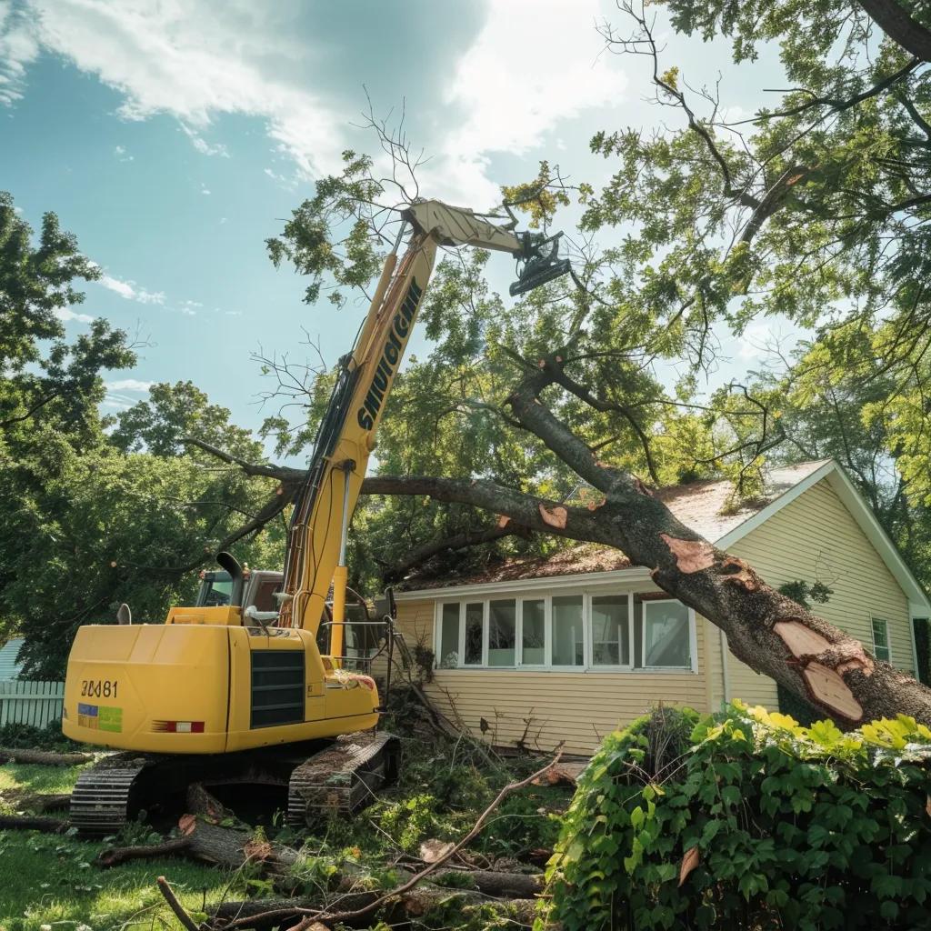Emergency tree service professionals removing a fallen limb from a commercial property after a storm Emergency tree service professionals removing a fallen limb from a commercial property after a storm