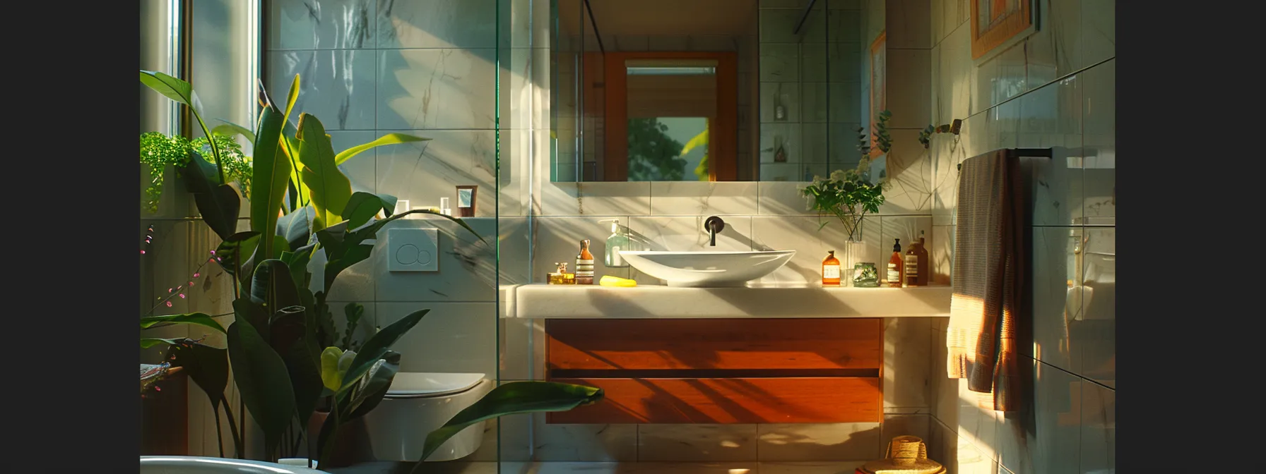 a compact bathroom with a sleek vanity, glass elements, and clever storage solutions creating a spacious and stylish atmosphere. a compact bathroom with a sleek vanity, glass elements, and clever storage solutions creating a spacious and stylish atmosphere.