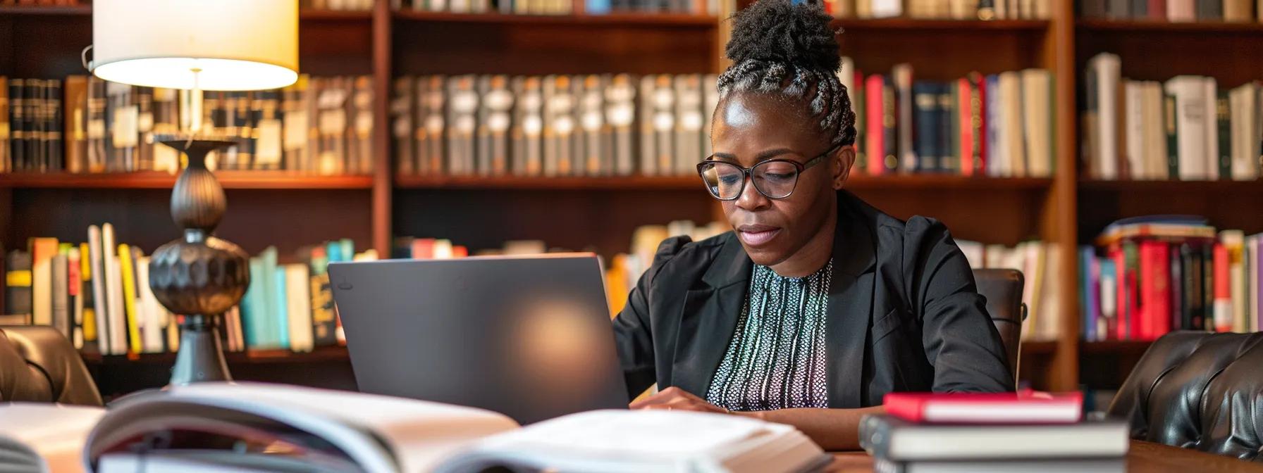 a confident individual seated at a modern office desk, engaged in an online architecture class, surrounded by legal textbooks and a laptop displaying court documents related to the arizona set aside law, bathed in warm, focused lighting. a confident individual seated at a modern office desk, engaged in an online architecture class, surrounded by legal textbooks and a laptop displaying court documents related to the arizona set aside law, bathed in warm, focused lighting.