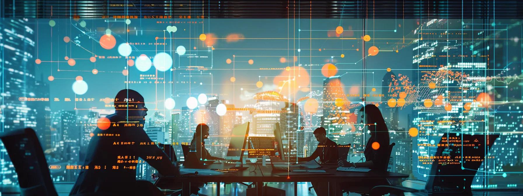 a contemporary office environment showcases a dynamic brainstorming session among diverse professionals, highlighting vibrant infographics and digital screens that illustrate innovative senior care marketing trends for 2025.