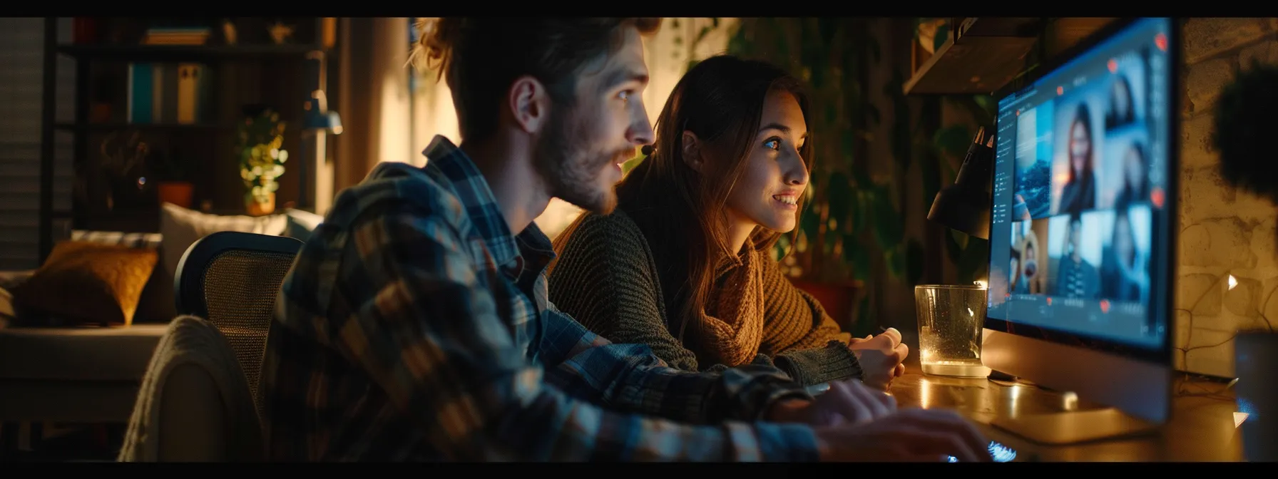 a couple reviewing glowing customer testimonials on a computer screen while researching a trusted solar panel system provider. a couple reviewing glowing customer testimonials on a computer screen while researching a trusted solar panel system provider.