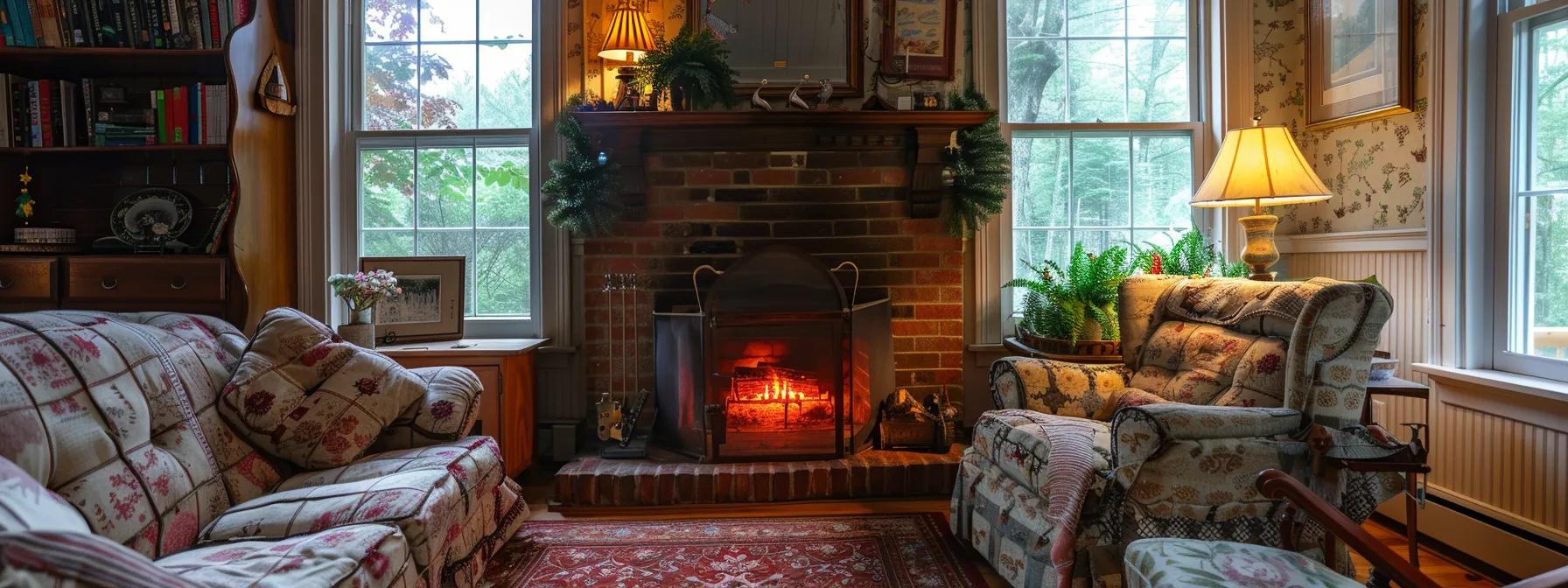 a cozy and inviting living room of a blue ridge bed and breakfast, featuring a crackling fireplace, comfortable seating, and charming decor, where families gather to share their delightful experiences together. a cozy and inviting living room of a blue ridge bed and breakfast, featuring a crackling fireplace, comfortable seating, and charming decor, where families gather to share their delightful experiences together.
