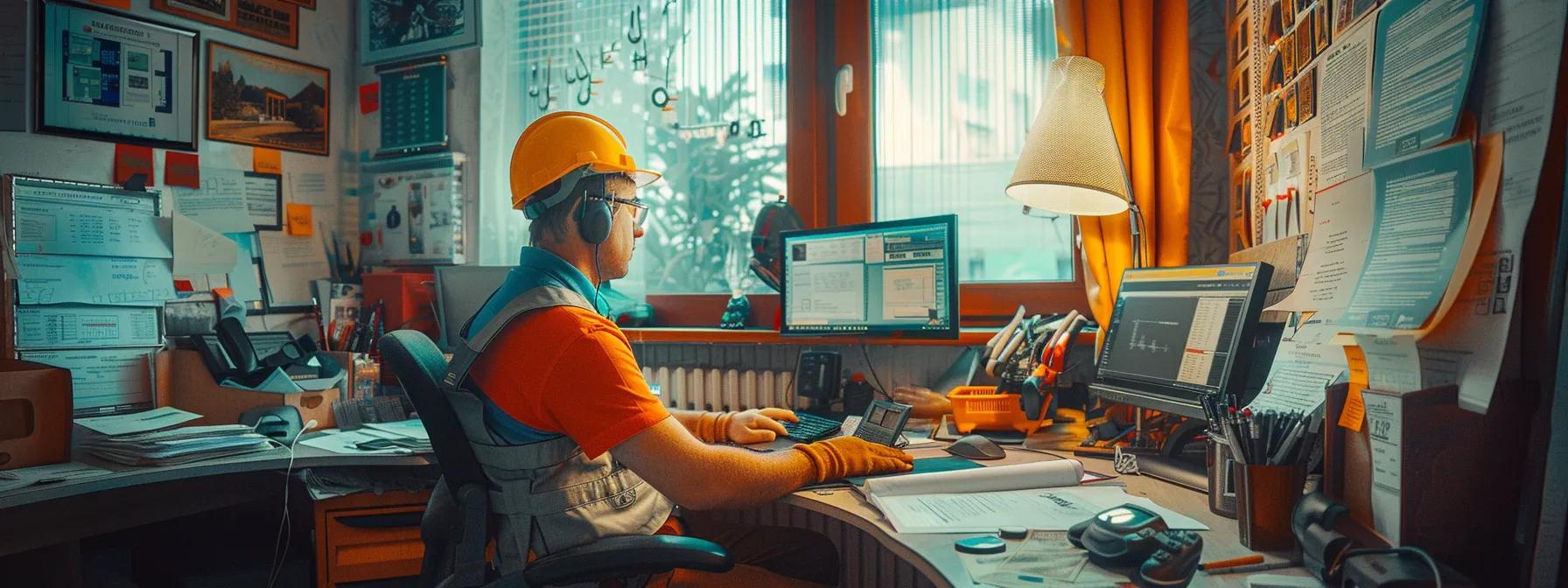 a demolition contractor proudly displaying their array of licenses and certifications in their office. a demolition contractor proudly displaying their array of licenses and certifications in their office.