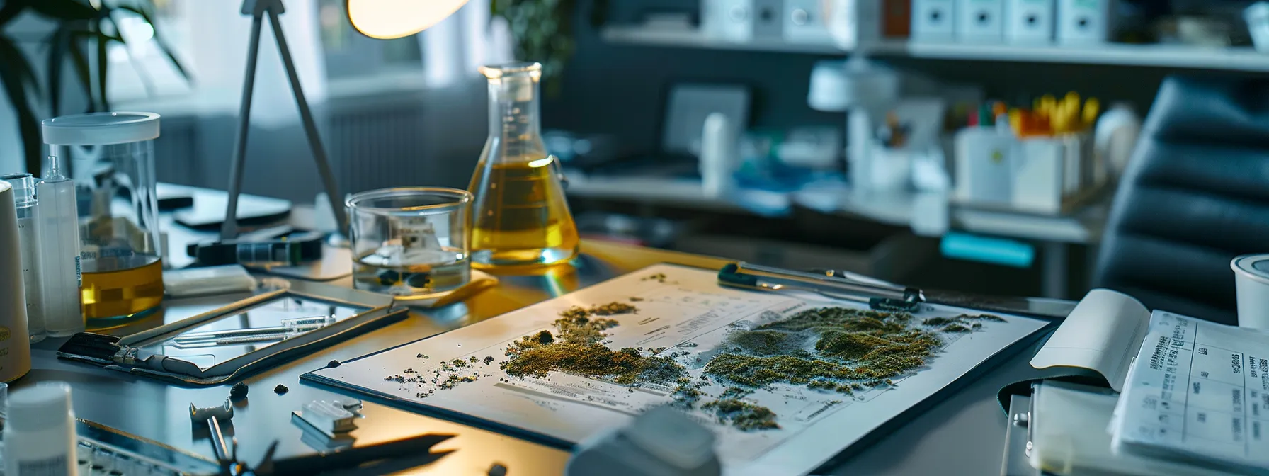 a detailed close-up of a mold testing kit and a laboratory sample analysis report, set on a sleek office desk under bright, focused lighting, illustrating the meticulous process of confirming mold types through testing procedures. a detailed close-up of a mold testing kit and a laboratory sample analysis report, set on a sleek office desk under bright, focused lighting, illustrating the meticulous process of confirming mold types through testing procedures.