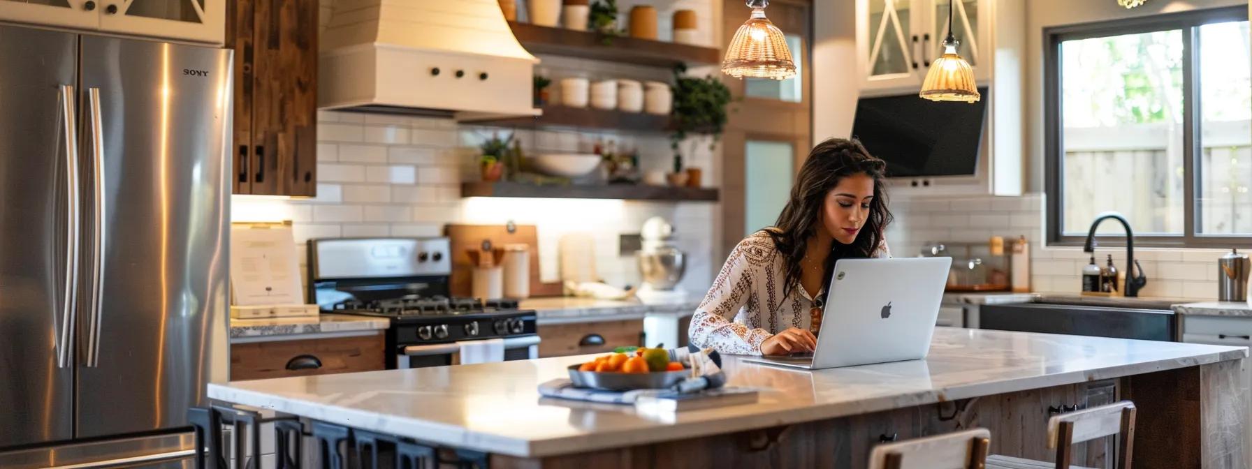 a determined first-time homebuyer examines a stylishly designed kitchen within a modern urban home in celina, texas, with key financial documents and a laptop open nearby, underscoring the essential preparations for entering the 2025 real estate market. a determined first-time homebuyer examines a stylishly designed kitchen within a modern urban home in celina, texas, with key financial documents and a laptop open nearby, underscoring the essential preparations for entering the 2025 real estate market.