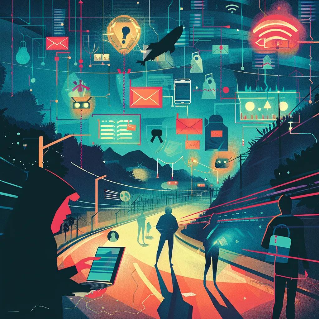 Illustration of cyber threats targeting personal data in a digital landscape
