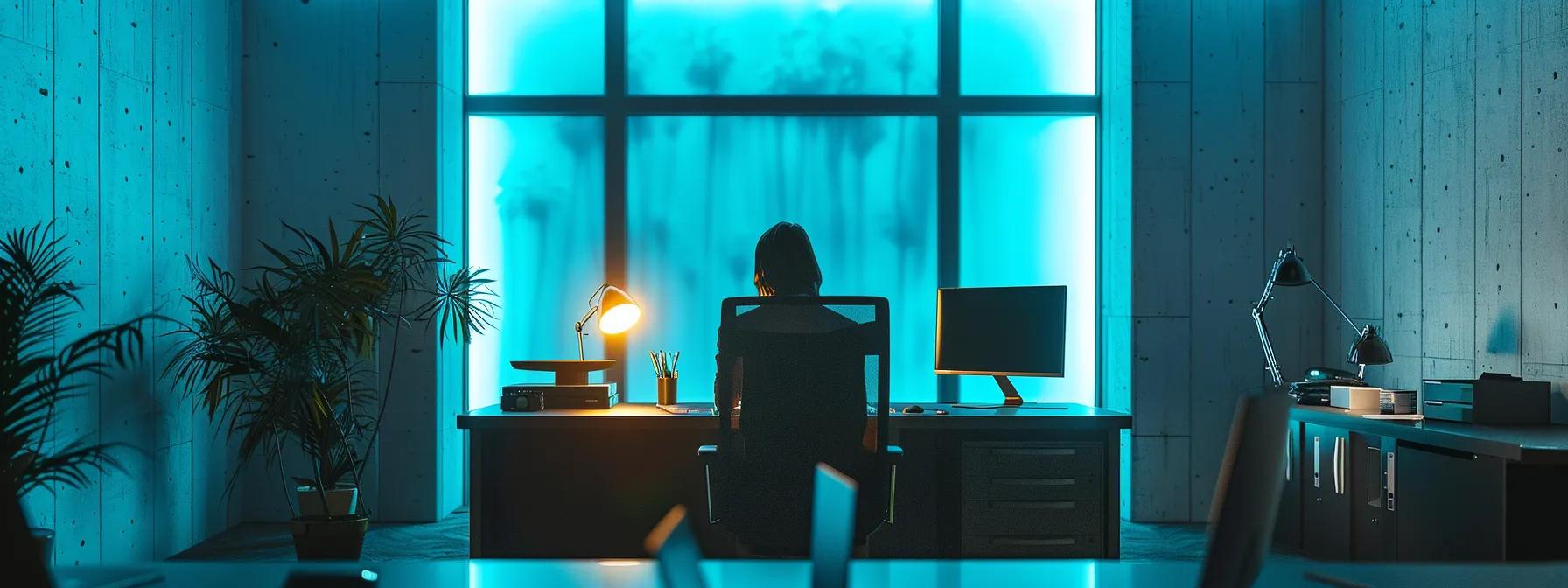 a dimly lit urban office space features a contemplative individual sitting at a sleek desk, surrounded by a haze of calming blue light, symbolizing the dual nature of thc’s influence on anxiety and stress. a dimly lit urban office space features a contemplative individual sitting at a sleek desk, surrounded by a haze of calming blue light, symbolizing the dual nature of thc’s influence on anxiety and stress.