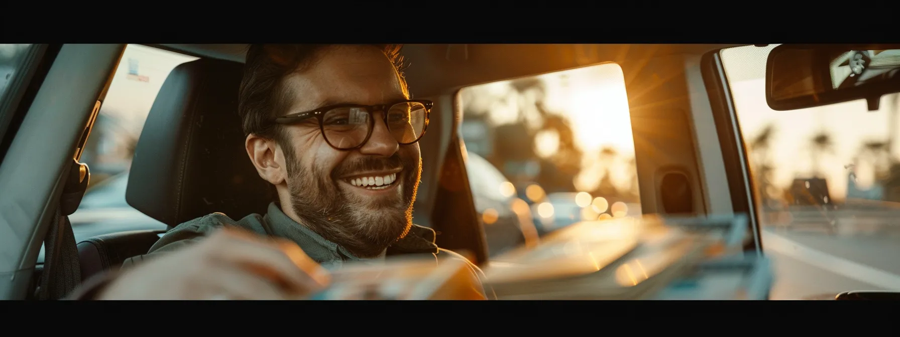 a driver happily counting stacks of money saved on insurance premiums while surrounded by various discount offers and policy bundles. a driver happily counting stacks of money saved on insurance premiums while surrounded by various discount offers and policy bundles.