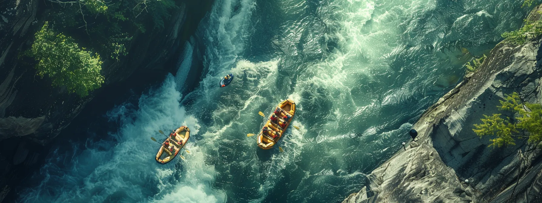 a dynamic, action-packed scene captures a group of rafters navigating the wild rapids of a tennessee river, their faces filled with exhilaration and determination, all while vibrant colors of the water and surroundings enhance the thrill of adventure.