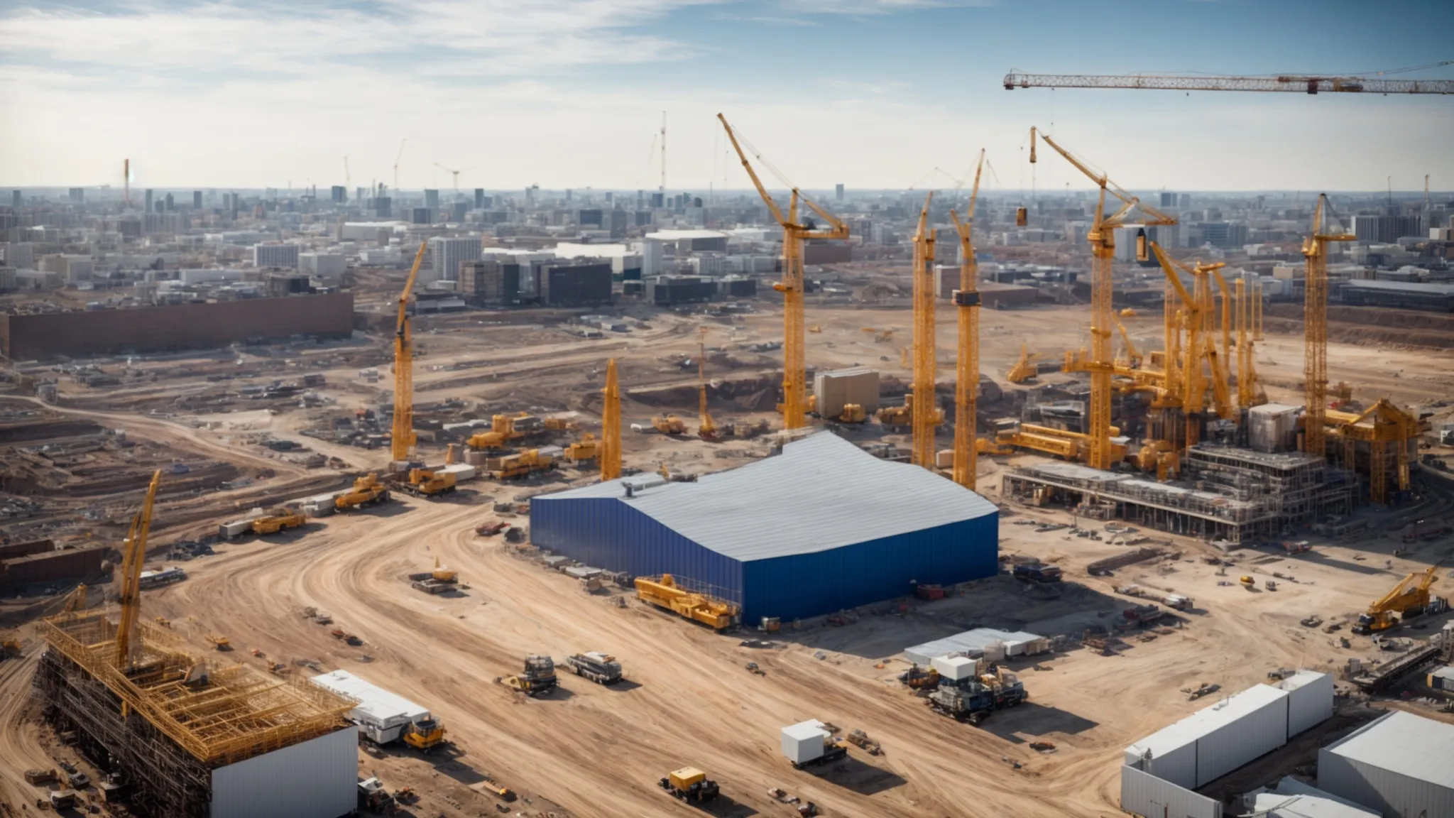 a dynamic construction site bustling with diverse professionals engaged in strategic discussions, surrounded by blueprints and digital tools, set against a backdrop of towering cranes under a bright blue sky, symbolizing collaboration and effective budget management challenges. a dynamic construction site bustling with diverse professionals engaged in strategic discussions, surrounded by blueprints and digital tools, set against a backdrop of towering cranes under a bright blue sky, symbolizing collaboration and effective budget management challenges.