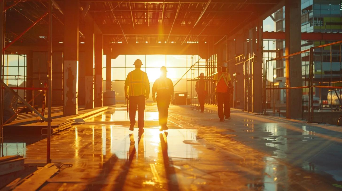 a dynamic construction site in knoxville, tn, showcasing a diverse team of skilled contractors collaborating on a modern commercial building, bathed in warm afternoon light that highlights their focused expressions and the intricate details of their work. a dynamic construction site in knoxville, tn, showcasing a diverse team of skilled contractors collaborating on a modern commercial building, bathed in warm afternoon light that highlights their focused expressions and the intricate details of their work.
