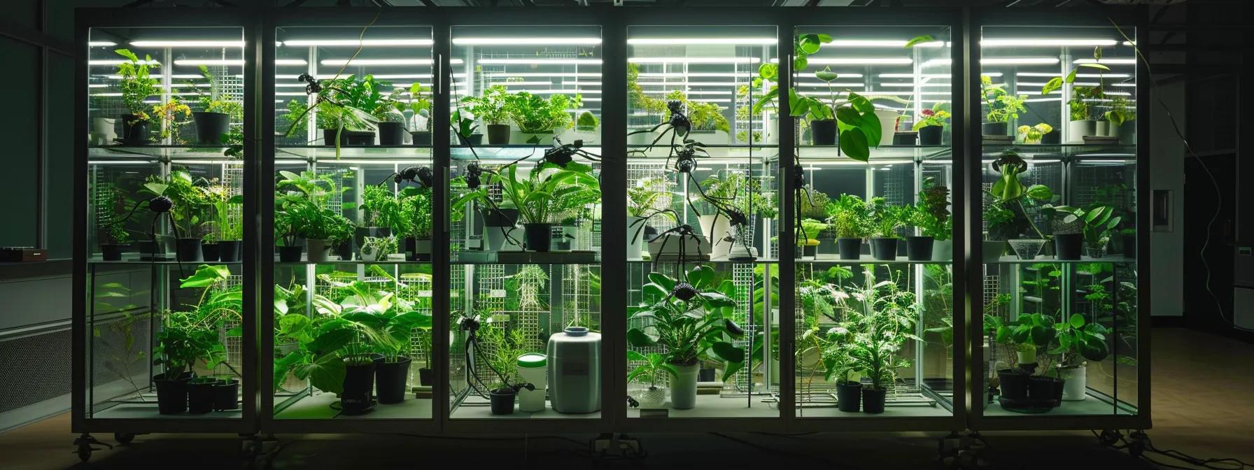 a dynamic indoor research lab displays a detailed ant cube setup, showcasing various ant species interacting with a diverse selection of strategically placed plants, emphasizing the intricate relationship between ant behaviors and plant selection. a dynamic indoor research lab displays a detailed ant cube setup, showcasing various ant species interacting with a diverse selection of strategically placed plants, emphasizing the intricate relationship between ant behaviors and plant selection.