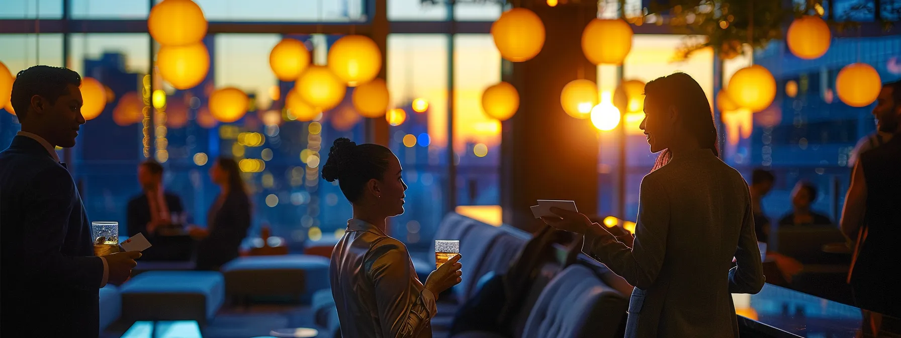 a dynamic networking event in a sleek new york city conference room, featuring engaged professionals exchanging business cards and ideas, illuminated by modern lighting that highlights the vibrant atmosphere of media collaboration.