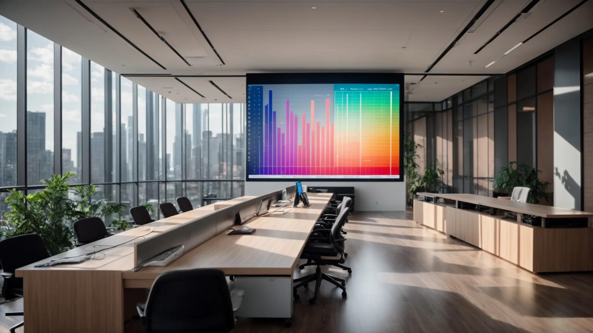 a dynamic office environment showcases a sleek digital display featuring a vibrant bar chart and comparison matrix, illustrating the performance benefits of epoxy flooring while decision-makers engage in discussion around the visually striking data. a dynamic office environment showcases a sleek digital display featuring a vibrant bar chart and comparison matrix, illustrating the performance benefits of epoxy flooring while decision-makers engage in discussion around the visually striking data.