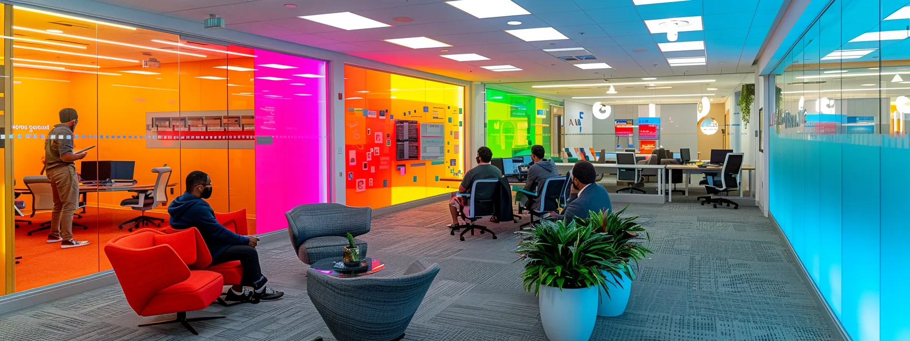 a dynamic office setting showcases a diverse group of adaptable leaders engaged in a collaborative brainstorming session, with vibrant visuals of disc profiling charts and motivational tools displayed prominently on the walls, emphasizing their empathetic approach to team dynamics. a dynamic office setting showcases a diverse group of adaptable leaders engaged in a collaborative brainstorming session, with vibrant visuals of disc profiling charts and motivational tools displayed prominently on the walls, emphasizing their empathetic approach to team dynamics.