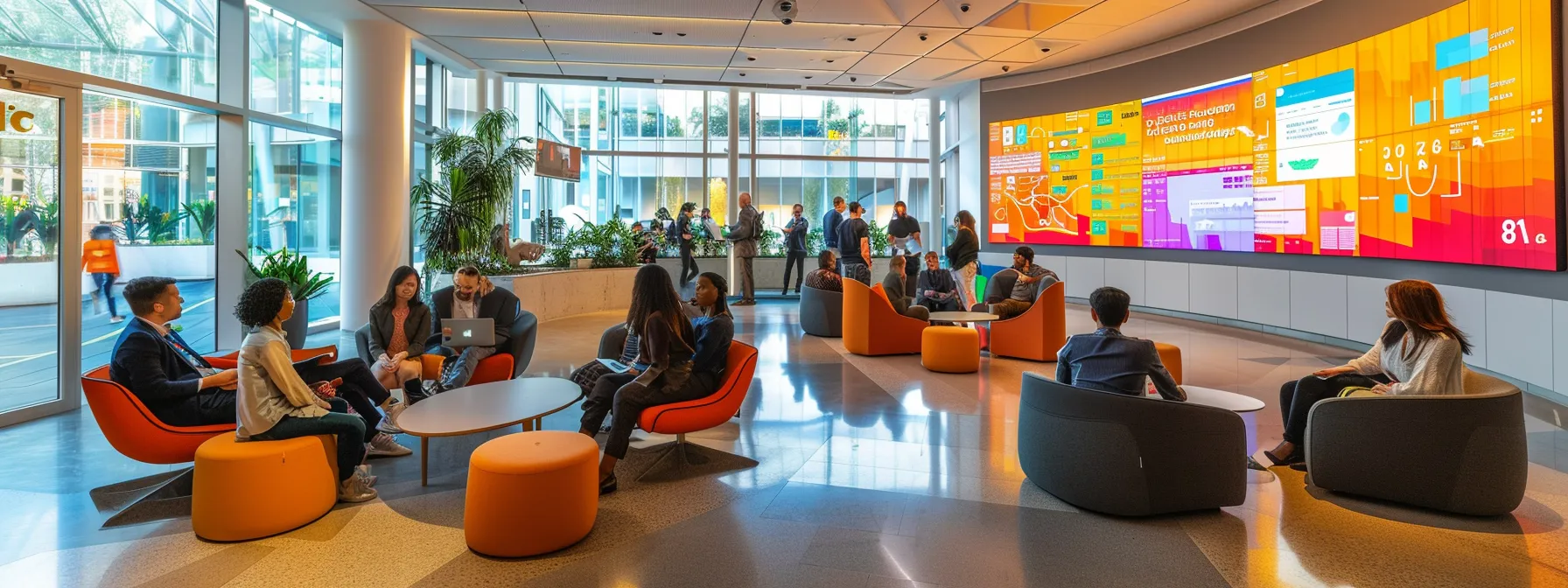 a dynamic office setting showcases a diverse group of professionals engaged in a lively discussion, with colorful charts and diagrams representing various disc communication styles displayed prominently on a digital screen behind them, conveying a sense of collaboration and teamwork. a dynamic office setting showcases a diverse group of professionals engaged in a lively discussion, with colorful charts and diagrams representing various disc communication styles displayed prominently on a digital screen behind them, conveying a sense of collaboration and teamwork.