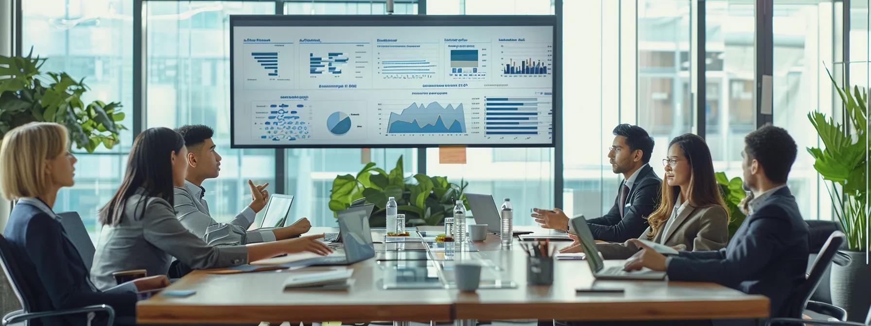 a dynamic office setting showcases a diverse group of professionals engaged in animated discussions around a sleek conference table, with charts and graphs on a large screen highlighting the impact of gut microbiome diversity on metabolic health.