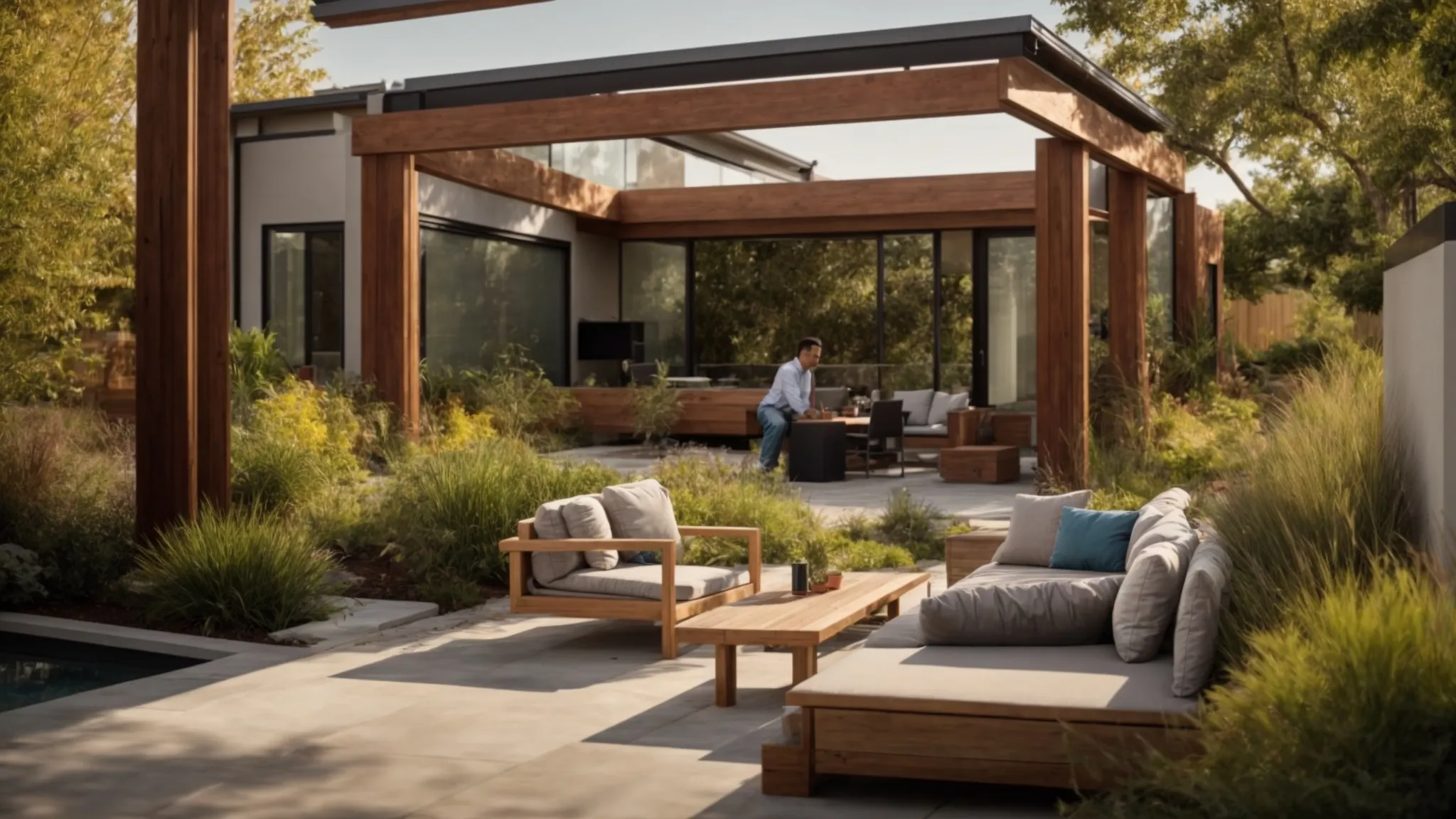 a dynamic outdoor meeting between a local contractor and a homeowner unfolds under warm afternoon light, highlighting the trust-building conversation and personal connection over project blueprints, with a backdrop of a recently completed home renovation. a dynamic outdoor meeting between a local contractor and a homeowner unfolds under warm afternoon light, highlighting the trust-building conversation and personal connection over project blueprints, with a backdrop of a recently completed home renovation.