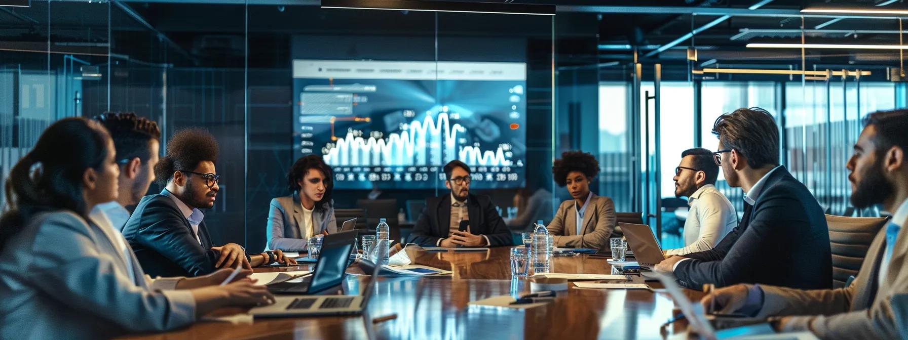 a dynamic workshop setting features a diverse group of professionals collaborating around a sleek conference table, actively engaging in structured activities with digital tools displaying real-time feedback, all designed to enhance teamwork and productivity.
