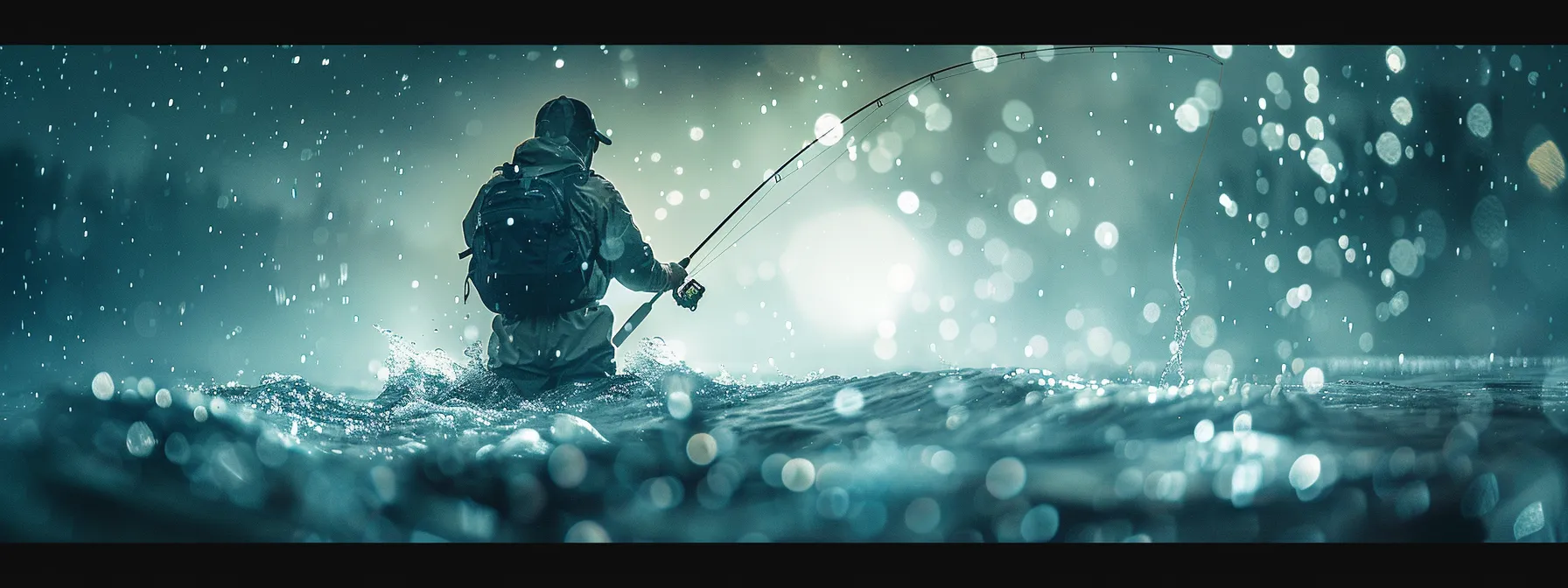 a fly fisherman casting his line smoothly into deep water, adjusting techniques for different currents to optimize the sink rate. a fly fisherman casting his line smoothly into deep water, adjusting techniques for different currents to optimize the sink rate.