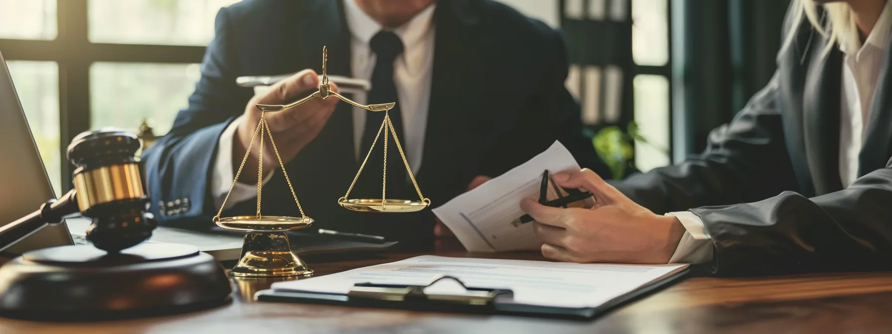 a focused attorney sitting at a desk, discussing fee structures with a client in a modern office setting. a focused attorney sitting at a desk, discussing fee structures with a client in a modern office setting.