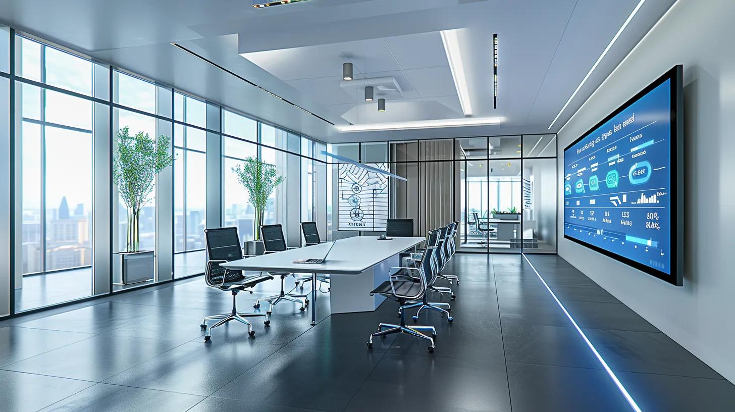 a focused office scene displays a sleek, modern conference room with a large digital screen showcasing a detailed infographic on basement waterproofing costs, emphasizing the complexities of water damage severity and various waterproofing methods in a professional environment. a focused office scene displays a sleek, modern conference room with a large digital screen showcasing a detailed infographic on basement waterproofing costs, emphasizing the complexities of water damage severity and various waterproofing methods in a professional environment.