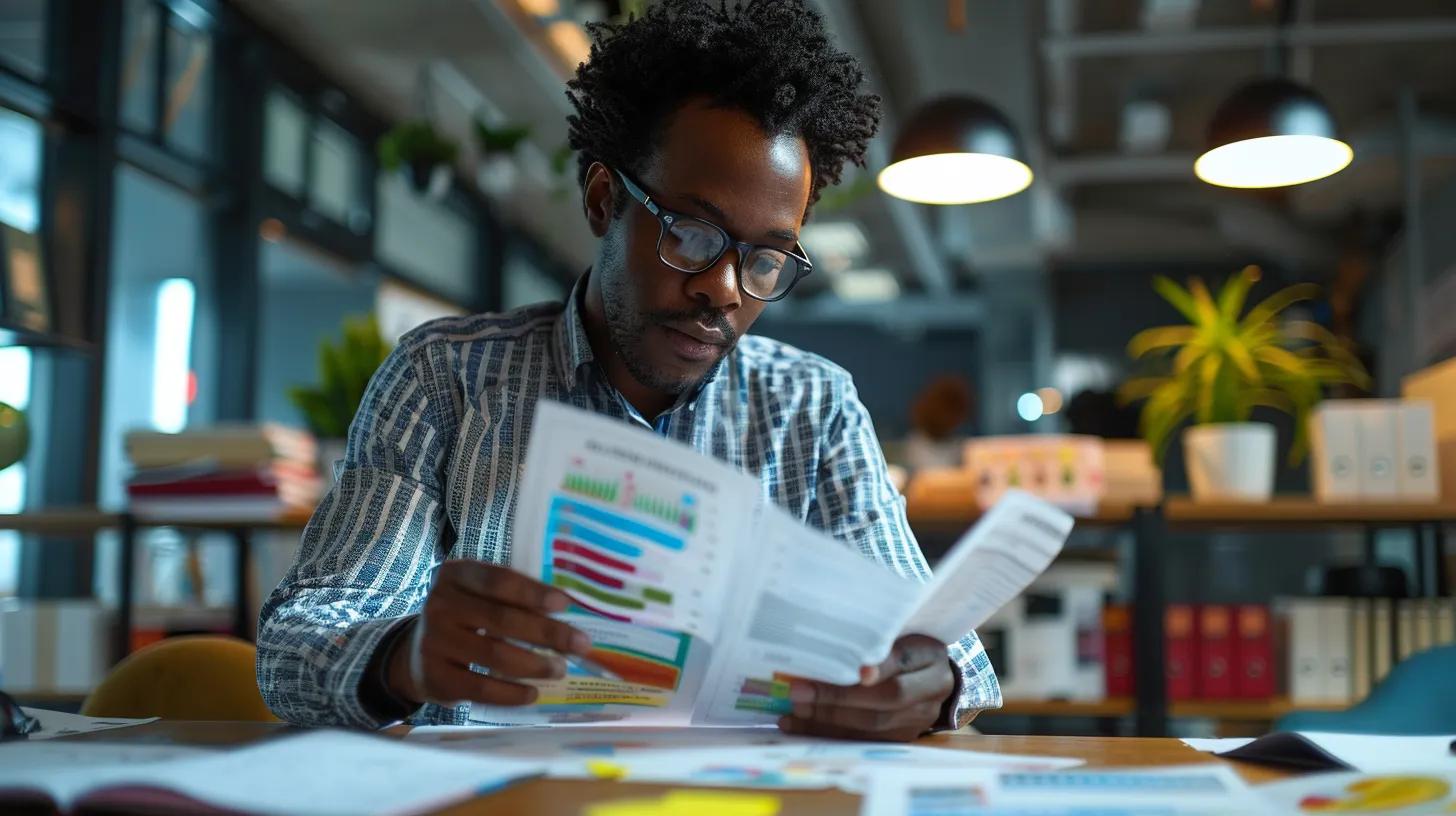 a focused professional in a modern office setting diligently reviews compliance documents on a sleek desk, surrounded by regulatory books and colorful flowcharts, symbolizing the importance of adhering to tennessee licensing and federal regulations.