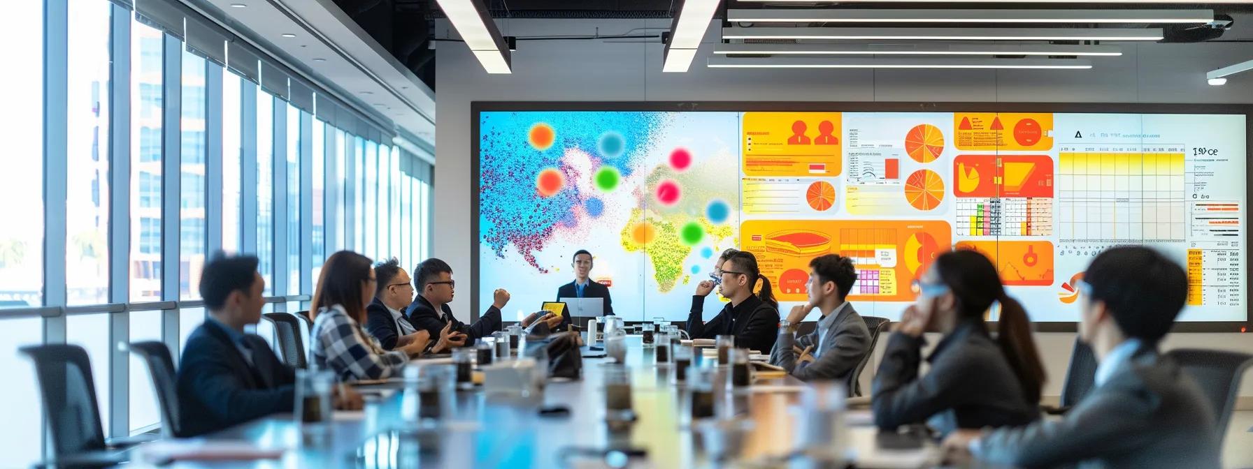 a focused scene in a modern conference room where professionals discuss a vibrant infographic on food allergies and reactions, illuminated by bright overhead lighting that highlights the contrasts in colors and text of the visual display. a focused scene in a modern conference room where professionals discuss a vibrant infographic on food allergies and reactions, illuminated by bright overhead lighting that highlights the contrasts in colors and text of the visual display.