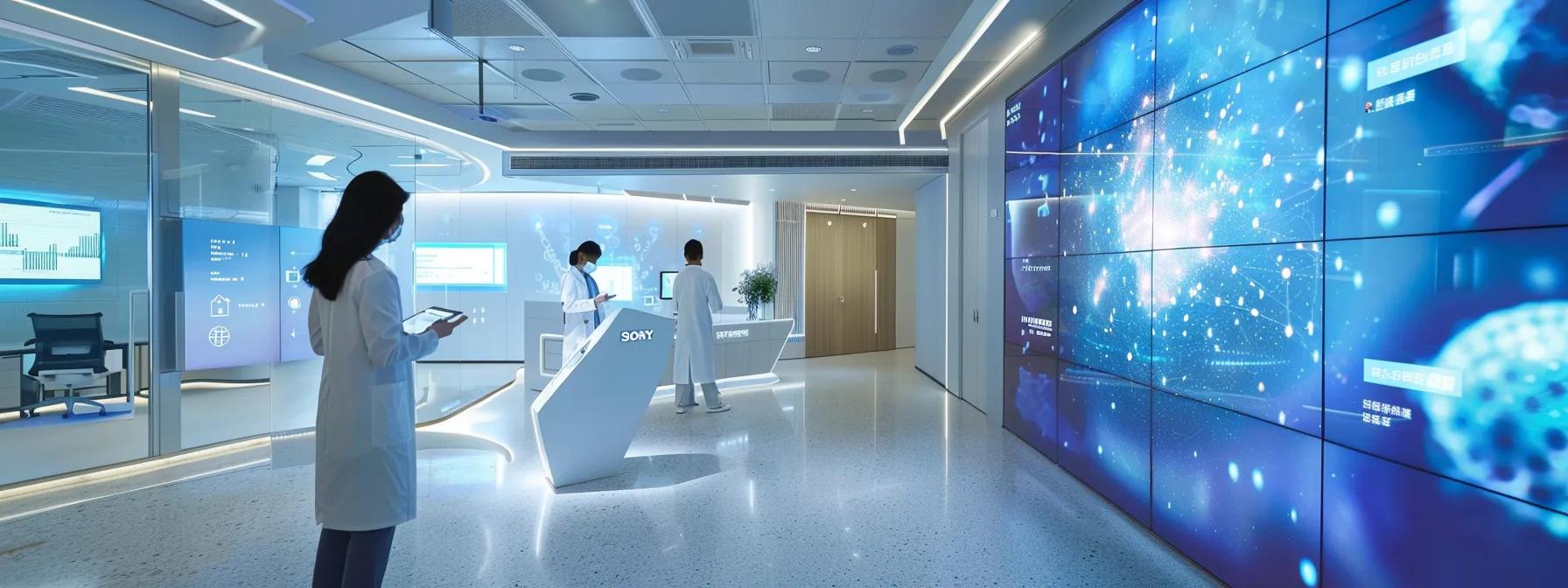 a futuristic healthcare office showcases an ai agent interface on a sleek digital screen, where a focused healthcare professional interacts with a vibrant virtual display of patient data, symbolizing enhanced engagement and care delivery. a futuristic healthcare office showcases an ai agent interface on a sleek digital screen, where a focused healthcare professional interacts with a vibrant virtual display of patient data, symbolizing enhanced engagement and care delivery.