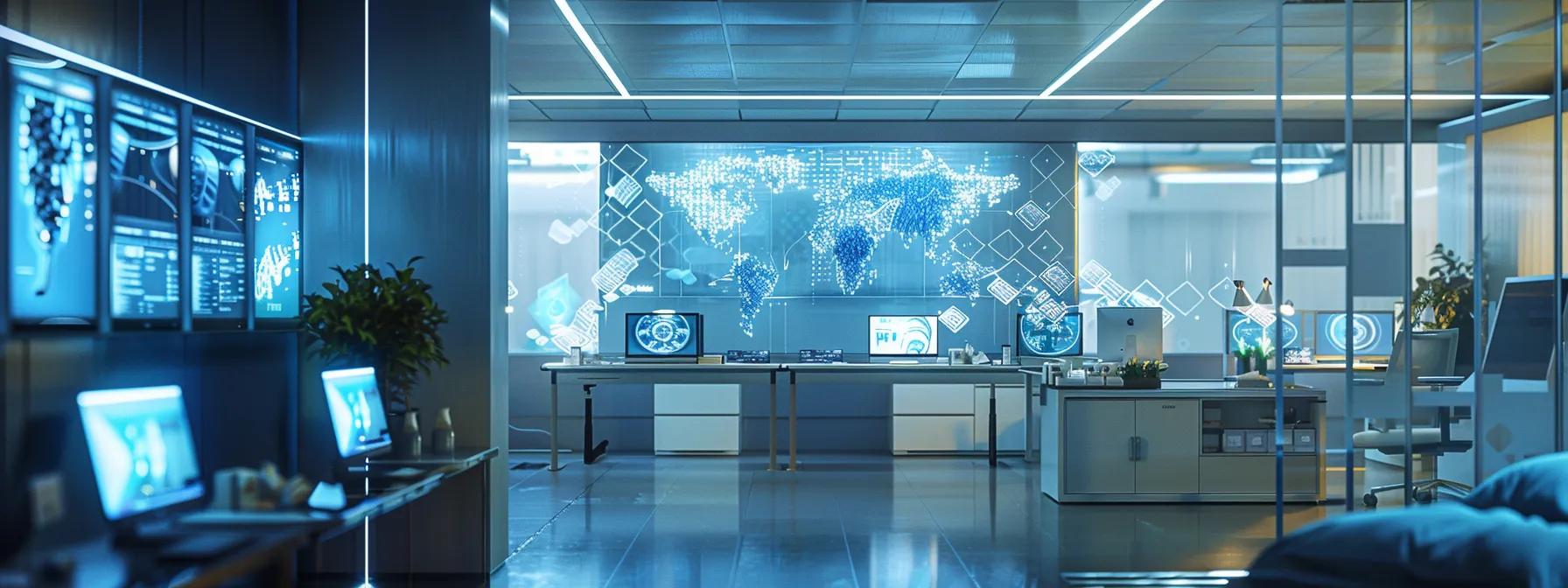 a futuristic office space filled with advanced holographic displays and digital interfaces, showcasing ai agents seamlessly analyzing patient data and predicting healthcare outcomes, illuminated by sleek, modern lighting to emphasize the transformative potential of technology in healthcare services. a futuristic office space filled with advanced holographic displays and digital interfaces, showcasing ai agents seamlessly analyzing patient data and predicting healthcare outcomes, illuminated by sleek, modern lighting to emphasize the transformative potential of technology in healthcare services.