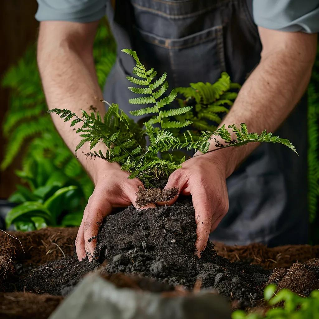 Gardener mixing Fernwood Tree Fern Fibre into potting mix, demonstrating practical plant care techniques
