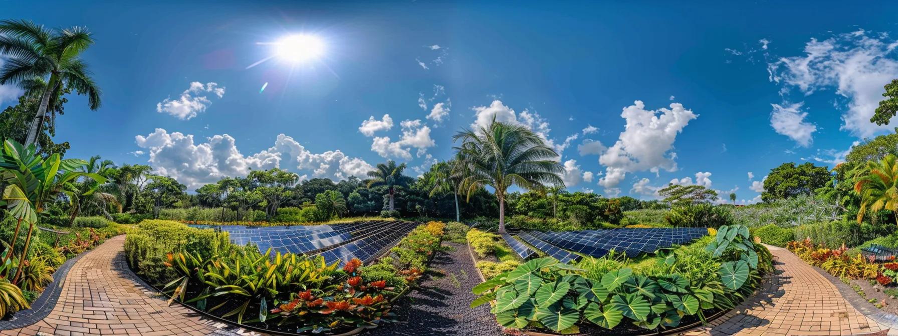 a gleaming solar panel array basks under a bright blue sky, surrounded by lush greenery, symbolizing the harmony of technology and nature in sustainable energy management. a gleaming solar panel array basks under a bright blue sky, surrounded by lush greenery, symbolizing the harmony of technology and nature in sustainable energy management.