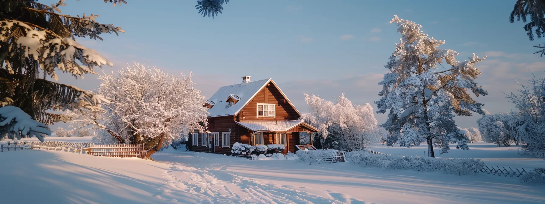 glistening snow-covered house exterior under a clear blue winter sky. glistening snow-covered house exterior under a clear blue winter sky.