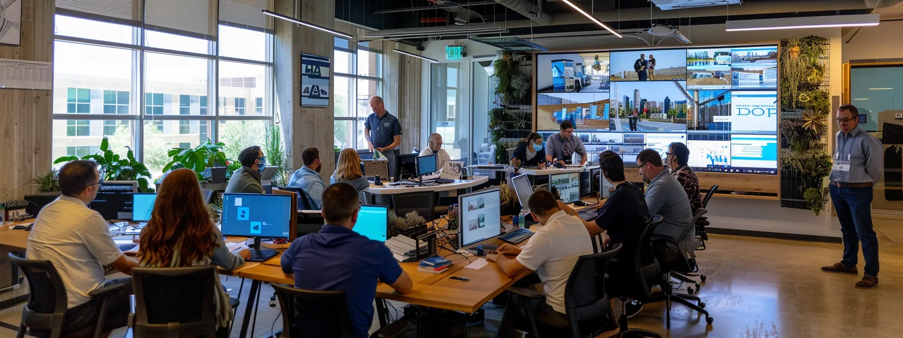 a group of professionals in a modern office brainstorming ideas with dallas branding experts, surrounded by cutting-edge technology and innovative design tools. a group of professionals in a modern office brainstorming ideas with dallas branding experts, surrounded by cutting-edge technology and innovative design tools.