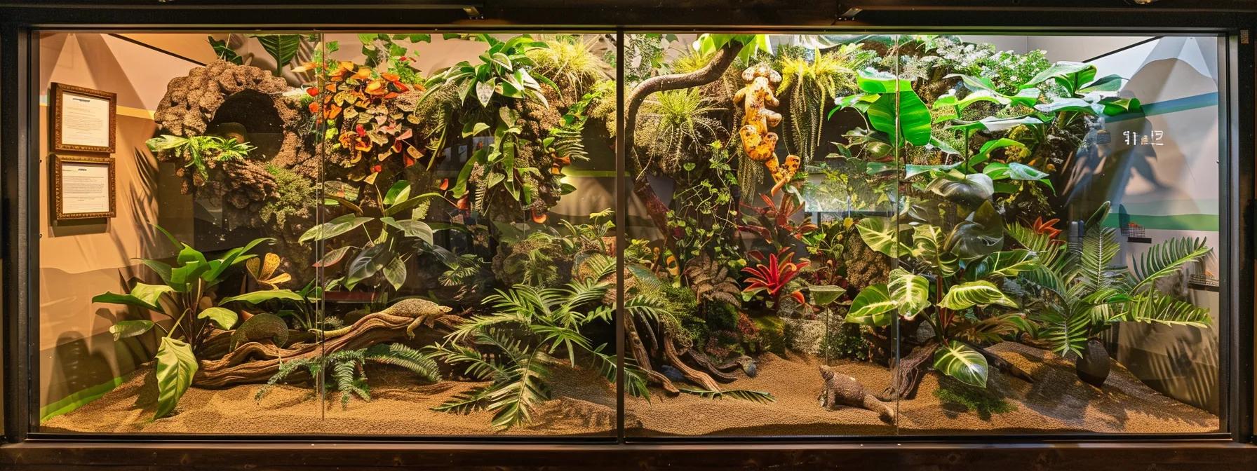 Reptile housing setup with hygrometers, substrates, and heating pads for optimal care. Reptile housing setup with hygrometers, substrates, and heating pads for optimal care.