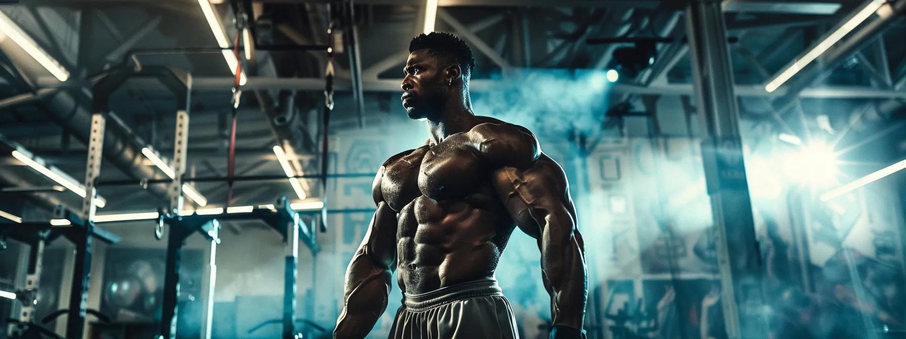 A modern gym with an athlete lifting weights, framed by posters comparing creatine and SARMs.