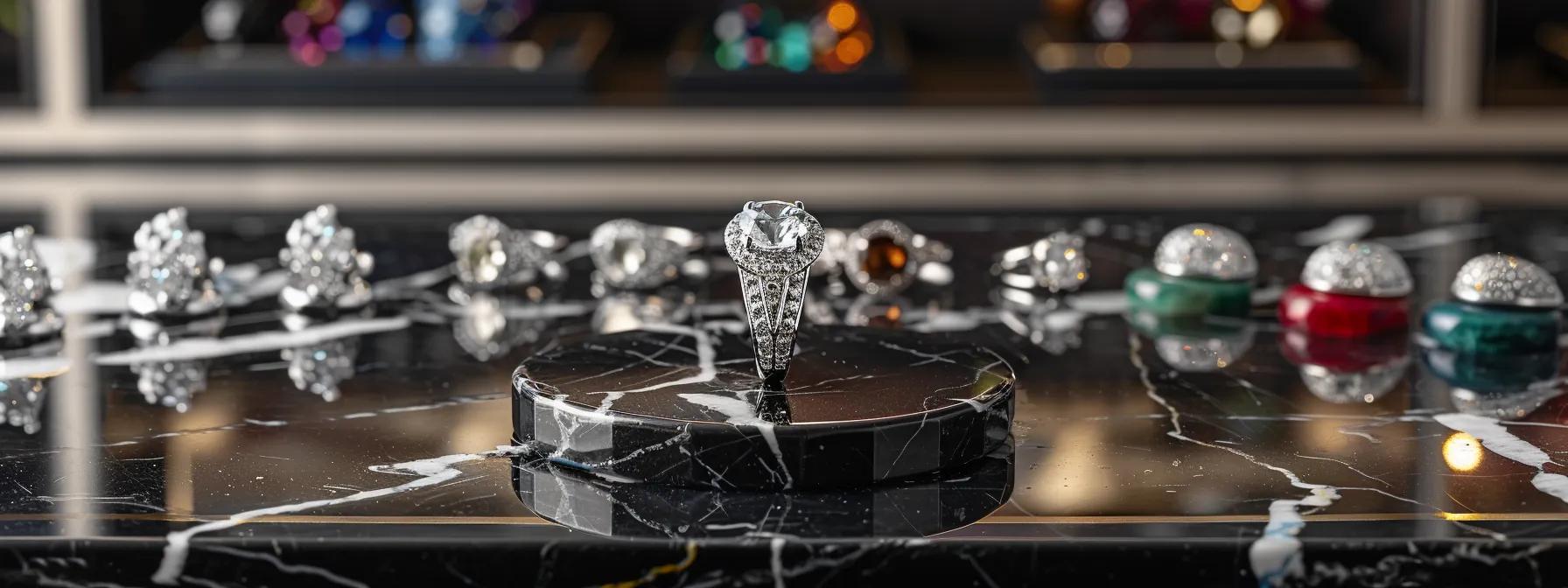 Image of essential components for selecting a men's diamond ring, including metal and gemstones. Image of essential components for selecting a men's diamond ring, including metal and gemstones.