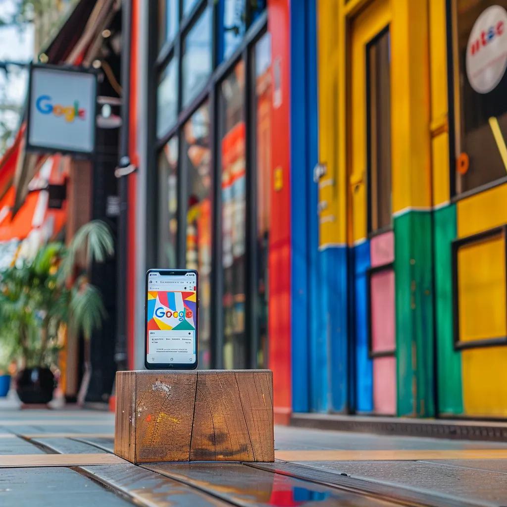 Local business storefront with Google Business Profile on a smartphone, emphasizing local SEO