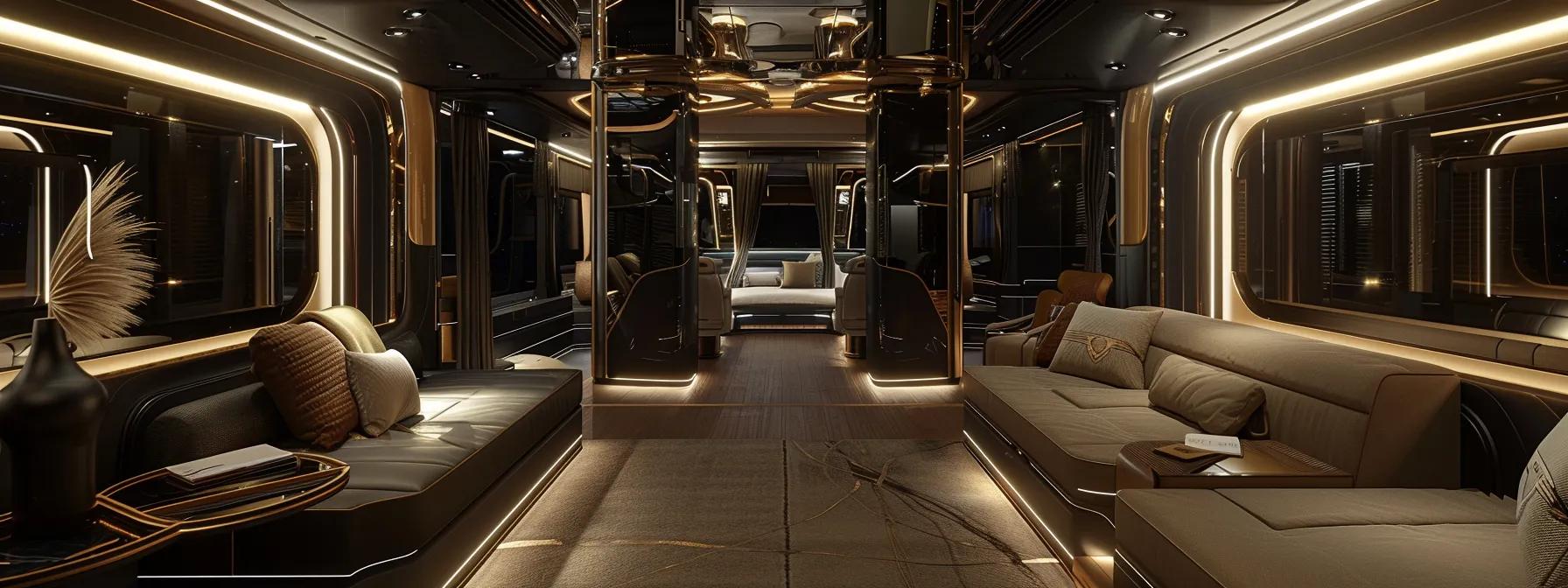 a luxurious charter bus interior showcases plush seating and modern amenities, highlighting the comfort and thoughtful design that transforms travel into a first-class experience. a luxurious charter bus interior showcases plush seating and modern amenities, highlighting the comfort and thoughtful design that transforms travel into a first-class experience.
