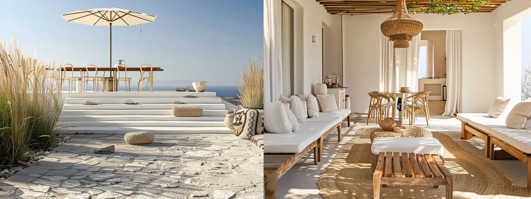 a luxurious coastal airbnb property featuring bright, modern interiors and stylish outdoor seating, elegantly staged to convey a high-end holiday experience, perfectly suited for a targeted facebook ad campaign.