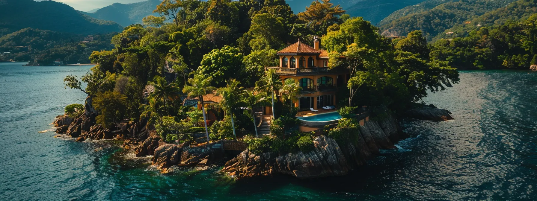 a magnificent mansion overlooking crystal-clear waters, surrounded by lush greenery and majestic mountains. a magnificent mansion overlooking crystal-clear waters, surrounded by lush greenery and majestic mountains.