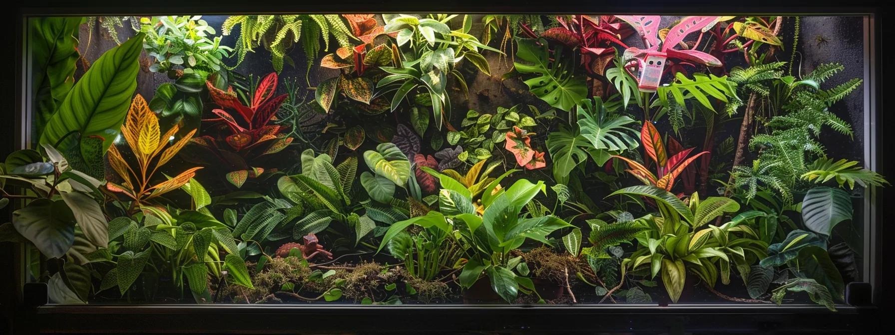 a meticulously arranged indoor chameleon habitat, featuring strategically placed uvb bulbs and heat lamps illuminating vibrant artificial foliage, highlighting the essential role of proper lighting in the health of veiled chameleons. a meticulously arranged indoor chameleon habitat, featuring strategically placed uvb bulbs and heat lamps illuminating vibrant artificial foliage, highlighting the essential role of proper lighting in the health of veiled chameleons.